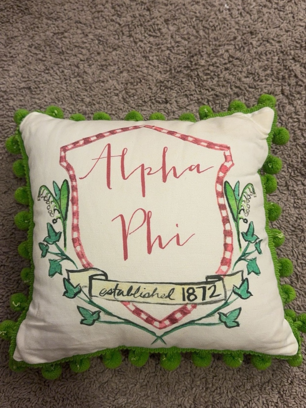 Alpha Phi Decorative Throw Pillow in White and Green